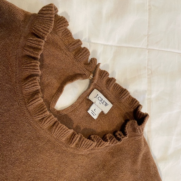 J. Crew Factory Women's Ruffle Neck Camel Brown Sweater - Picture 3 of 6